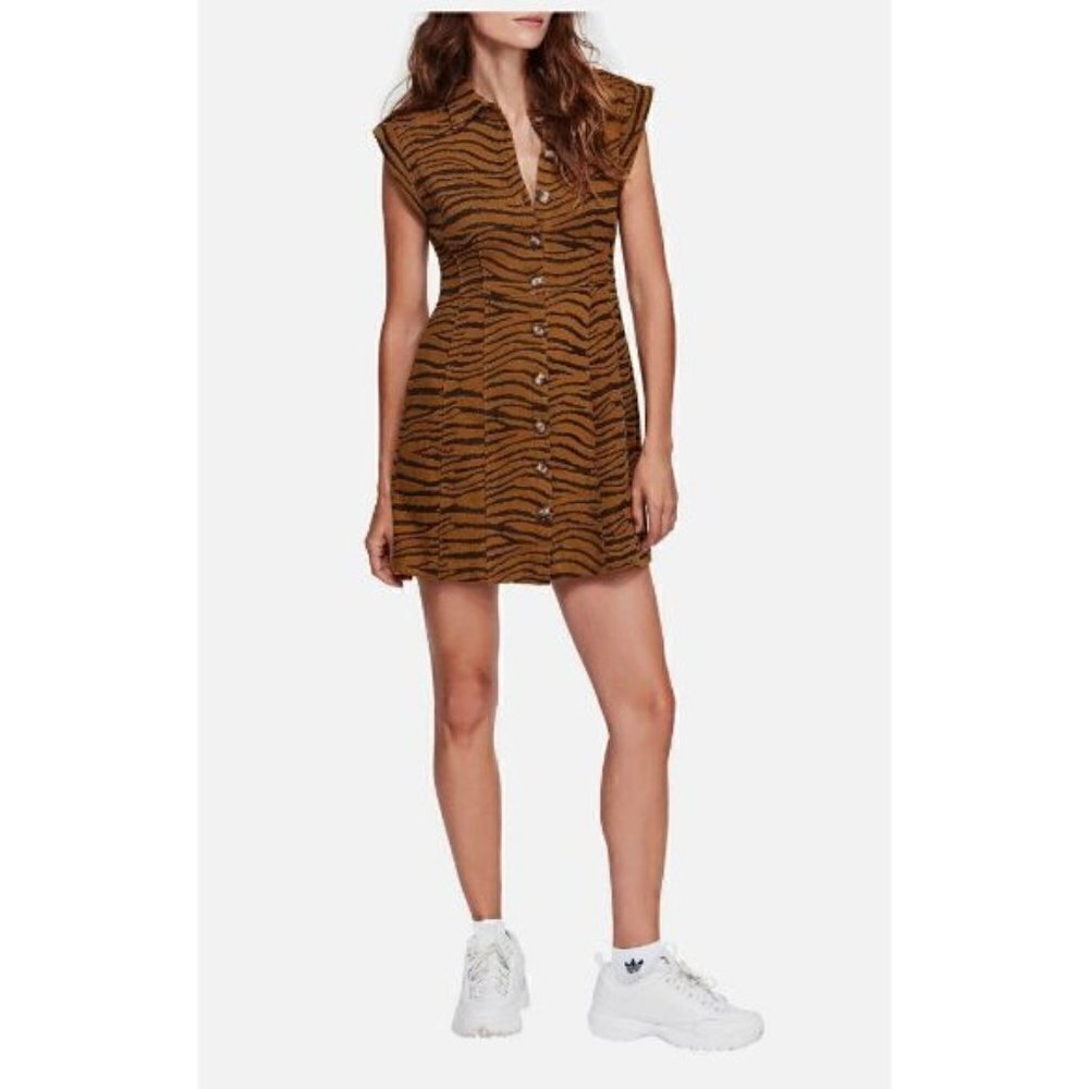 Free People Us and Them Olive Green Animal Print Mini Dress XS